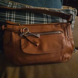 Fossil Tan Leather Shoulder Bag With Key